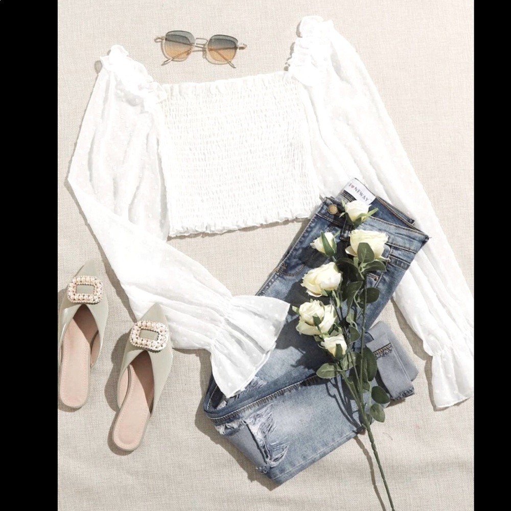 Solid Dobby Mesh Shirred Crop Top